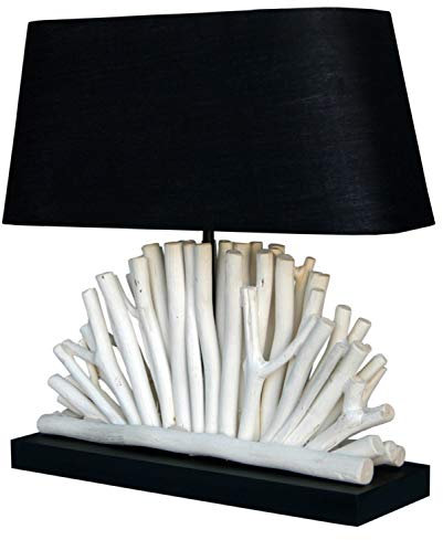 Licht-Erlebnisse Tischlampe Treibholz Stoff 40 cm hoch Schwarz Weiß Handarbeit E27 Tischleuchte Wohnzimmer Nachttischlampe