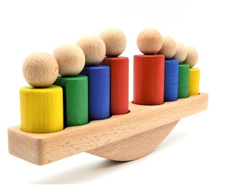 Jamso Design Holzwippe mit Püppchen, Motorikspielzeug Geschicklichkeitsspiel