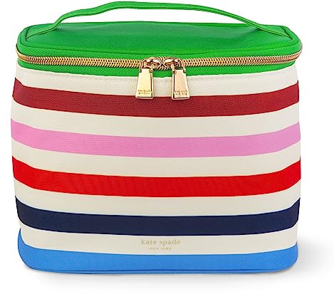 Kate Spade New York Insulated Lunch Tote, Small Lunch Cooler, Cute Lunch Bag for Women, Striped Thermal Bag with Double Zipper Close and Carrying Handle, Adventure Stripe