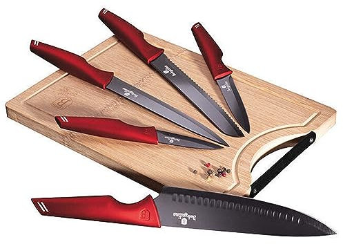 Berlinger Haus - BH/2704 - Set von 6 PC -Messern mit Bambus -Schneidebrett, Bordeaux