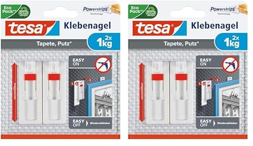Clavo autoadhesivo tesa ajustable para paredes pintadas sujecion hasta 1 kg (Paquete de 2)