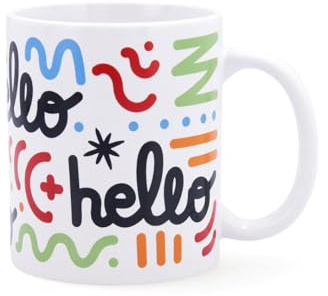 Quid Set de 6 mugs Comic de cerámica 33 cl | Blanco, Cerámica, forma redonda, acabado liso, 33 cl, 6 piezas, apto para microondas