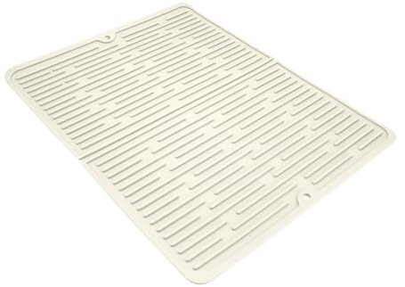 Silicone Draining Mat, 50X40CM Large Sink Drainer Mat, Non Slip Silicone Mat, Drainer Mat for Kitchen Sink, Draining Board with Drip Tray, used for Pots, Dishes, Bowls, Cooking Racks, Etc (White)