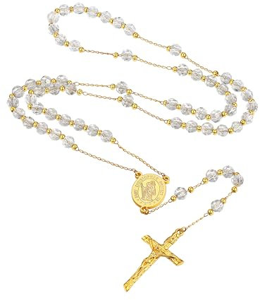 Supcare Kreuz Kette Gold Mädchen Gebetskette Christlich Kette Rosenkranz Katholische Halskette Religiöse Kruzifix Anhänger Jesus Kreuz Kette Rosary Cross Necklace Schmuck für Geburtstag