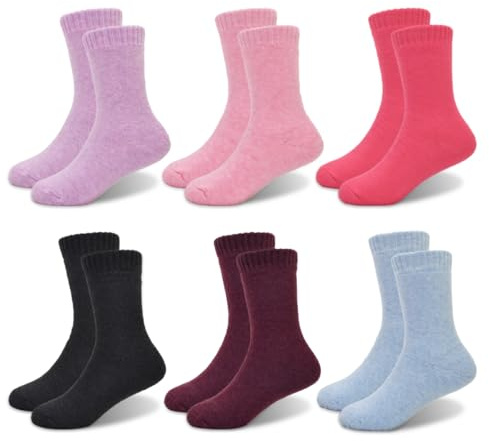 GENTABY Calzini termici Ragazzi Ragazzi Bambini Caldi Calzini Inverno Bambino Cosy Rosa Viola Nero Calzini Ideale per l'Inverno Attività Stivali Calzini 6 Paia 1-14 Anni