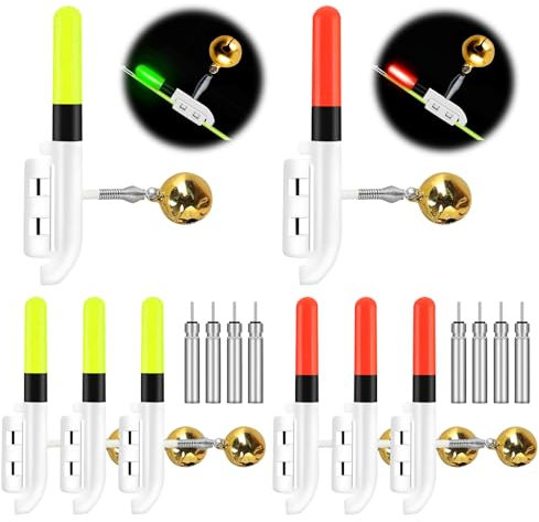 Bissanzeiger Angeln, 8 Stück Knicklichter Angeln, Angeln Alarm Glocke Mit Akku, Glow Sticks Fishing, Elektronischer Bissanzeiger Angeln Set für Nacht Angeln Lichter wasserdichte Rod Tip Angelrute