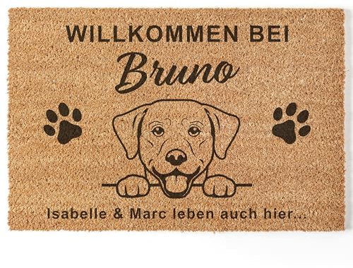 DEL MÀ Unique & Personal Fußmatte personalisiert Hund lustige Fussmatte aus Kokosfasern für innen Hundegeschenk Geschenk Hundehalter Schutzfangmatte Fußabtreter 60x40 cm (Willkommen bei)