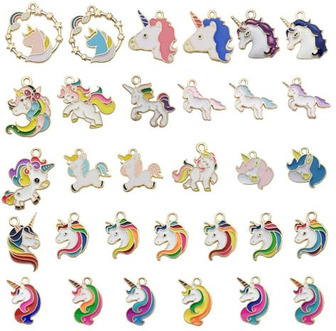 QIAMNI Niedliche Einhorn-Charm-Anhänger, Emaille-Metall, Regenbogenfarben, Einhorn-Halskette für Ohrringe, Armbänder, Schlüsselanhänger, DIY, Handwerk, Schmuck, 13 x 19 mm, für Kinder und Mädchen (U2)