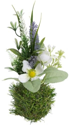 Botanic-Haus künstliche Frühlingsblumen im Grassockel mit Cosmea Farbe: creme-weiß