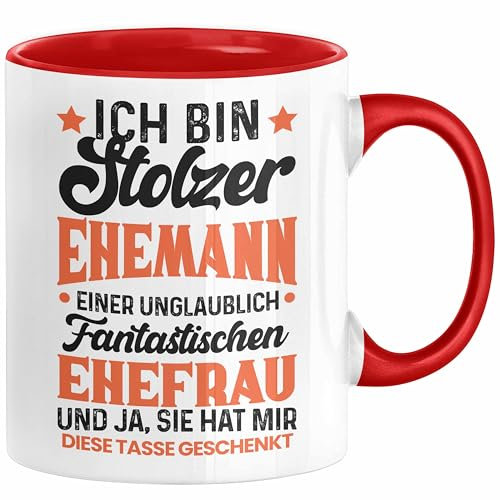 Ehemann Geschenk Tasse Ich Bin Stolzer Ehemann Einer Fantastischen Ehefrau Jahrestag Geschenkidee Gag Joke (Rot)