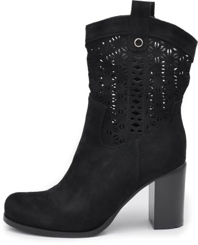 IF Fashion Stivali Stivaletti Tronchetti da Donna Traforato Camoscio Sintetico Con Tacco XG115 nero N.39