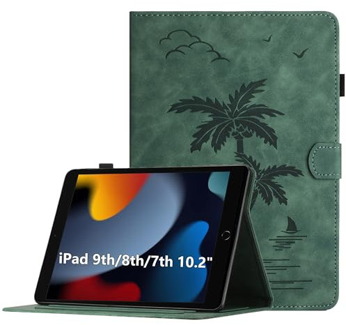 Coque pour iPad Pro 10.5 / Air / 8th / 7th Gen, Housse de Protection Multi-Angles en Cuir PU avec Fente pour Carte, Auto Réveil/Sommeil, Vert