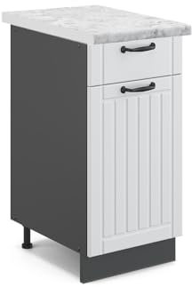 Vicco Küchenunterschrank Fame-Line, Weiß Landhaus/Anthrazit, 40 cm, AP Marmor