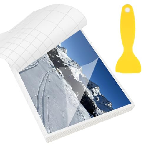 50 Stück Folien A6 Mit Schaber, Transparent Wasserdichte Selbstklebende Folie, für Verschließen von Fotokarten-Aufkleberverpackungen