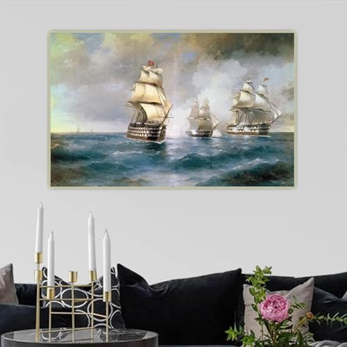 ytonghao Ivan Aivazovsky „Merkur von zwei türkischen Schiffen angegriffen, 1892“, Leinwanddruck, Ölgemälde, Kunstbild, Heimdekoration, 40 x 60 cm, rahmenlos