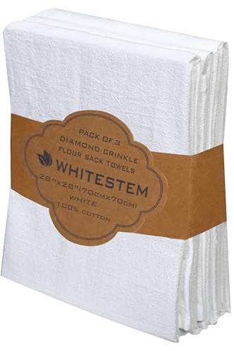 WHITESTEM Mehlsack-Handtücher, Geschirrtuch zum Basteln, Küche, Geschirr, Baumwolle, blanko, Handtuch zum Sticken, Backen, Brot, Leinenbezug, Diamant-Crinkle, dick, saugfähig, schnell trocknend, 3