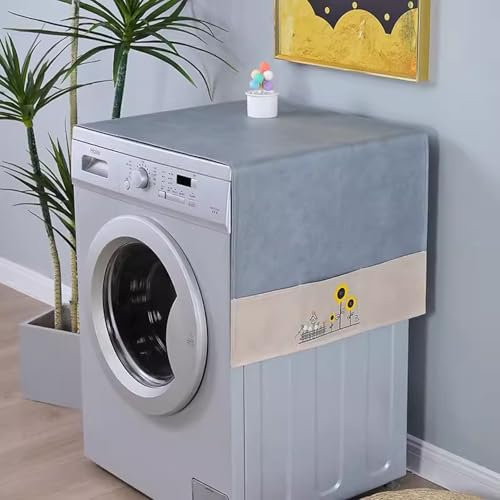 Kongdson Wasserdichte Waschmaschinen-Abdeckung für die Oberseite, Waschtrockner-Schutzabdeckung für Frontlader, mit Aufbewahrungstaschen (60 x 135 cm, Grau-C)