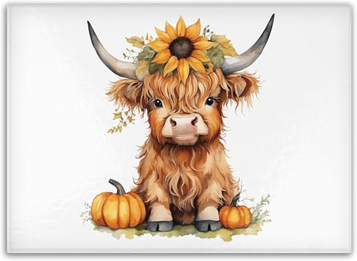 Highland Cow Kitchen Premium Large Glass Cutting/Chopping Board 28.5 x 39 cm