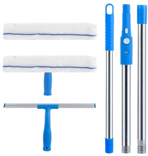 ASelected 2 in 1 window cleaner set Window cleaner with telescopic handle (130 CM) Window cleaner wiper for glass window cleaning, shower and glass door cleaning