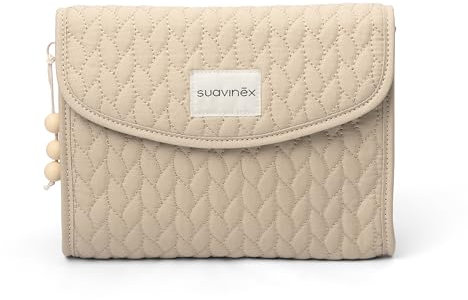 Suavinex, Trousse Soin Bébé, Enfant et Nouveau-Né, en Tissu, Robuste, Fermeture Rabat avec Aimant, Imperméable, Organisateur, pour des Accessoires Toilette, Pratique, Facile à Nettoyer, Beige