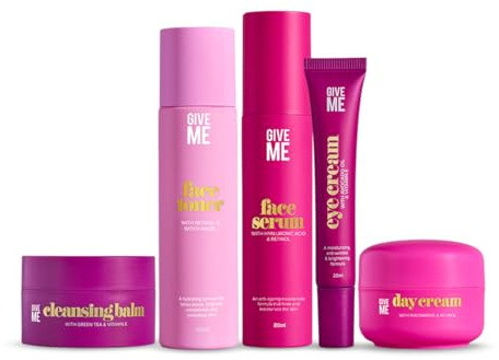 Give Me Cosmetics, Skincare Set, with Green Tea & Vitamin E Cleansing Balm, Hyaluronic Acid & Retinol Serum, Witch Hazel Toner, Eye & Face Cream, Gifts for Women and Teenage Girls