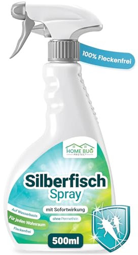 HomeBugProtect Silberfisch Spray 500ml - Effektiv Papierfische & Silberfische bekämpfen - Silberfischchen loswerden mit dem Mittel Gegen Silberfische : Alternative zur Silberfischfalle