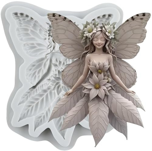 MINFEIDMS Moules en silicone pour fondant de fée papillon Moule à bonbons Fleur de fée pour décoration de gâteau Cupcake Topper Chocolat Sucre Artisanat Pâte en caoutchouc Argile polymère