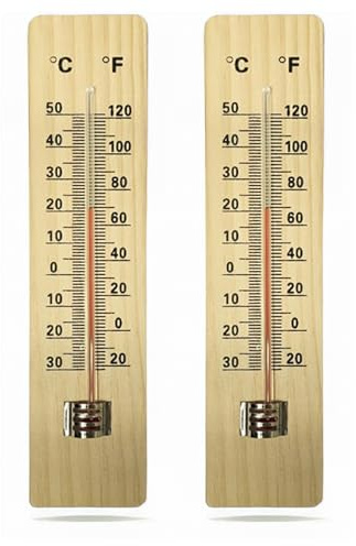 Buystarget 2pcs Wooden Wall Thermometer Outdoor Indoor Thermometers Garden Greenhouse Kitchen Wood Grain Hanging Vertical Temperature Meter Monitor Gauge Fahrenheit, Celsius Scales Incubator Room