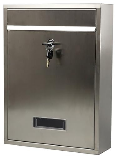 YCYRF Buzón de Acero Inoxidable con Cerradura, Buzon Paquetes Exterior Grandes para Montaje en Pared, Uso en Hogares, Apartamentos, Oficinas, Plateado, 26x9x35cm