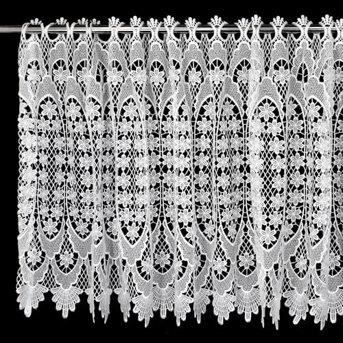 Molaxhome Spitze Scheibengardinen Kurzstores Jacquard Halbtransparent Küchengardinen Bistrogardine Fenstervorhang Küche Vorhänge Fensterschal mit gebogter Kante Valance 681 150x60