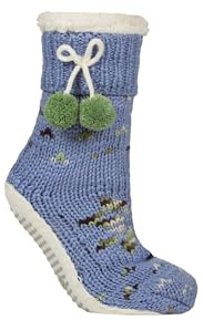 ELLE Women's Slipper Socks Chunky - Moccasin, Sherpa Lined, Cosy, Fluffy, Warm, Pom Pom, 1 Pair, Size 4-8