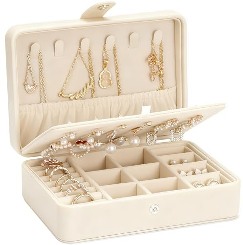 VINATO Schmuckorganizer als 3-in-1 Schmuckaufbewahrung für Ketten, Ohrringe & Ringe – Schmuckkästchen klein 16,5x12x5,7cm, Geschenkidee und Aufbewahrungslösung