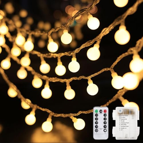 LED Lichterketten Globe Außen,6M 40 LED Lichterkette Kugeln, Warmweiß Kugel Batteriebetriebene Lichterkette,Globe Lichterketten Innen Außen,Batteriebetriebene Lichterketten mit Timer IP65 Wasserdicht