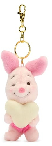 Disney Store Official, Winnie l'ourson, Petite Peluche Porte-clés Porcinet avec Coeur, 8 cm, Accessoire pour Sac à Main et Sac à Dos, à partir de 3 Ans