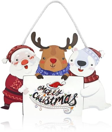 Cartello da appendere in legno per porta d'ingresso, Babbo Natale, alce, orso polare, ghirlanda per feste di Natale, per albero di Natale, parete, fattoria, veranda, recinzione, decorazione da
