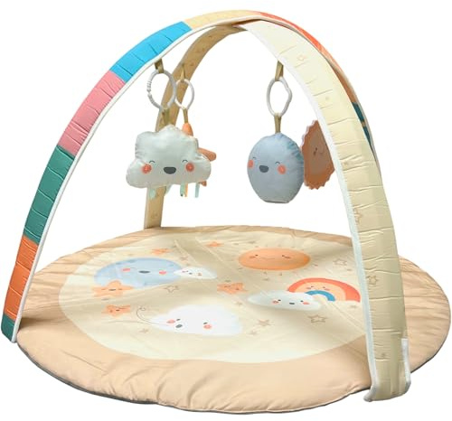 Jumini Baby Deluxe Padded Play Mat | Sensory Activity Gym with 4 Hanging Toys | Soft Pastel Design | Padded Comfort | UKCA/CE Certified | Suitable from Birth