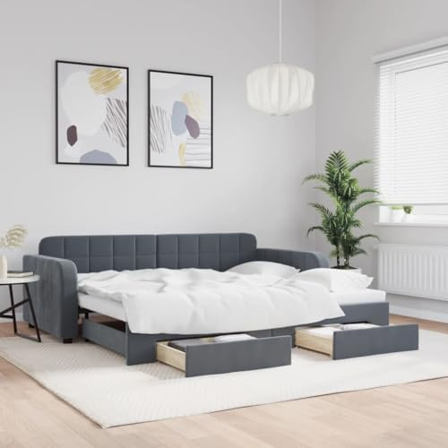 Emmtore Tagesbett, Sofabett, Gästebett Schlafsofa für Schlafzimmer Wohnzimmer,Stoff Tagesbett Dunkelgrau,90 x 200 cm,mit Bettkasten & Schublade