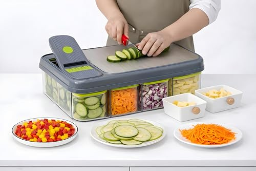 Coupe-Légumes Multifonction 11-en-1 – Mandoline, Coupe-Frites, Râpe et Hachoir Manuel avec 11 Lames Inox – Récipient de Conservation Intégré – Découpe Rapide Fruits et Légumes
