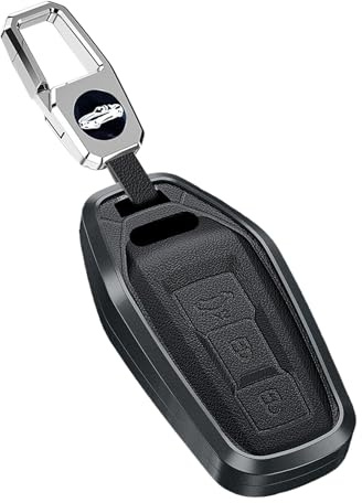 Rondrie Kompatibel mit Audi 2025 Schlüsselhülle für A5 B10 A6 C9 2025 S5 SQ5 S6 SQ6 3 Tasten Aluminiumlegierung Autoschlüssel Hülle Leder Schlüsselcover Schutzhülle mit Schlüsselanhänger Schwarz