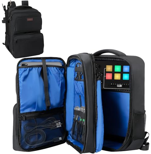 TavenRoa Audio Mixer Travel Case Bag Compatible with RODECaster Pro II, Yamaha MG10XU and RC Duo, Protective DJ Mixer Backpack with Pockets for Microphones, Cables and Podcast Equipment, Bag Only