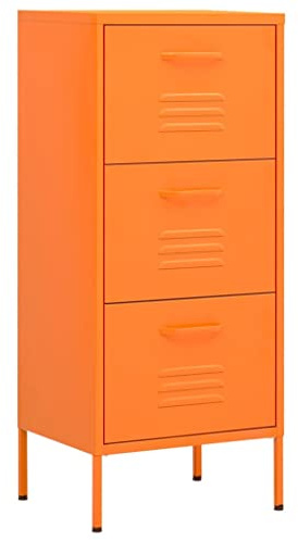 Mhdvray Oranger Lagerschrank 42,5x35x101,5 cm Stahl mit 3 vollausziehbaren Schubladen, 60 kg Gesamtlast, Höhenverstellbare Füße, Robuste Metallbox für Keller, Garage, Balkon, Büro und Garten