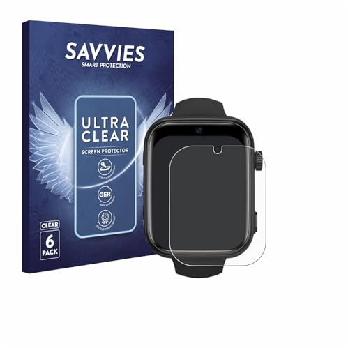 Savvies Schutzfolie für Aimiuvei Kids Smartwatch | 6 Stück Transparenter Displayschutz Made in Germany Ultra-Klar Displayschutz-Folie