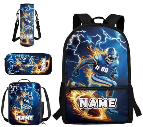YDFISH Kinder-Rucksack, Blitz-Schultasche für Jungen, Grundschule, Jungen, Büchertasche mit Lunchbox, 4-in-1, für Schüler, Custom Lightning Fire Rugby, M, Klassisch