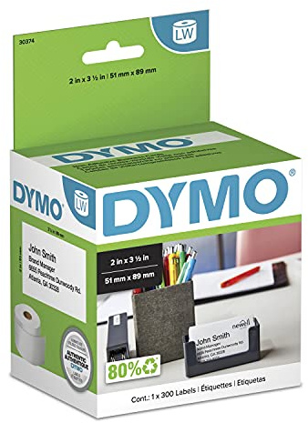 DYMO Authentic White 2x3-1/2 Card Stock 300 Per Roll