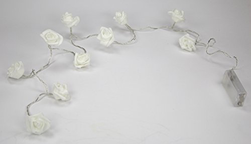 DECOLINE Rosen-Blüten Lichterkette mit 10 LED klein weiß