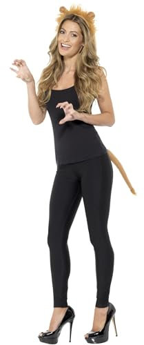 Smiffys Löwen-Set für Erwachsene, Braun, mit Stirnband und Schwanz Halloween