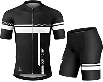 INBIKE Cycling Jersey Men Set Short Sleeve Bike Shirt Gel Padded Shorts for Summer Black XL