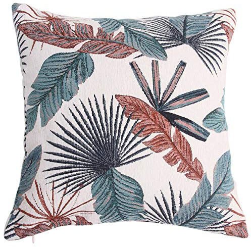 Yeiotsy Cushion Cover, Tropical Leaf Decorative Pillow Case Jacquard Chenille Pillow Cover for Sofa Chair Bed(Teal & Red)