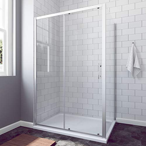 AQUABATOS® Eckeinstieg Duschkabine Eckdusche 140x90 cm | 140 cm Nischenschiebetür Duschabtrennung Duschtür Nischentür Schiebetür Duschwand Glas Dusche mit 90 cm Seitenwand Höhe 185 cm