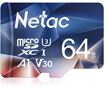 Netac 64GB MicroSDHC Memory Card, Micro SD Card R/W up to 100/30MB/s, TF Card 4K Full HD Video Recording, UHS-I, C10, U3, A1, V30, for Camera, Smartphone, Security System, Drone, Dash Cam, Gopro